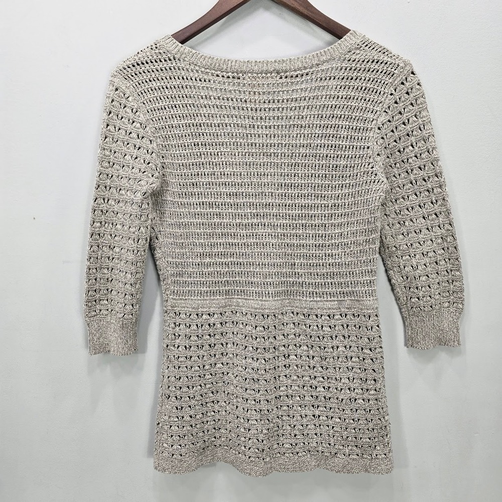 DKNY Jeans Open Knit Cardigan S Deep V Neck Coastal Beach 3/4 Sleeve Patchwork - Picture 3 of 8